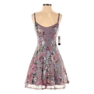 City Studio Party Pink Lavender Floral Seqin Fit & Flare Dress Size 1 NWT